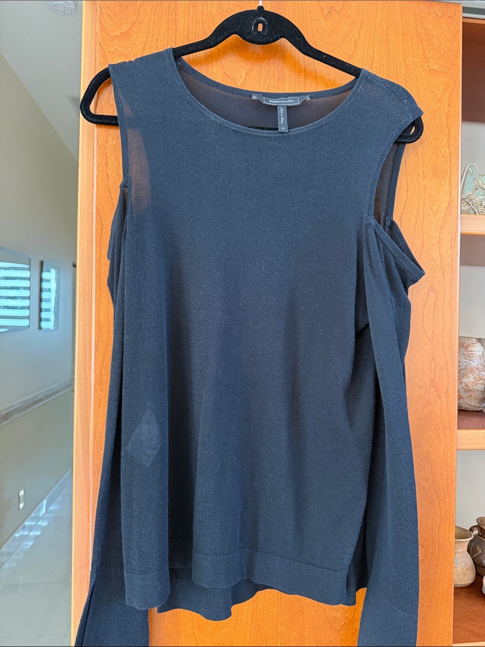 BCBGMaxAzria Black Sleeveless Cold-Shoulder Knit Top